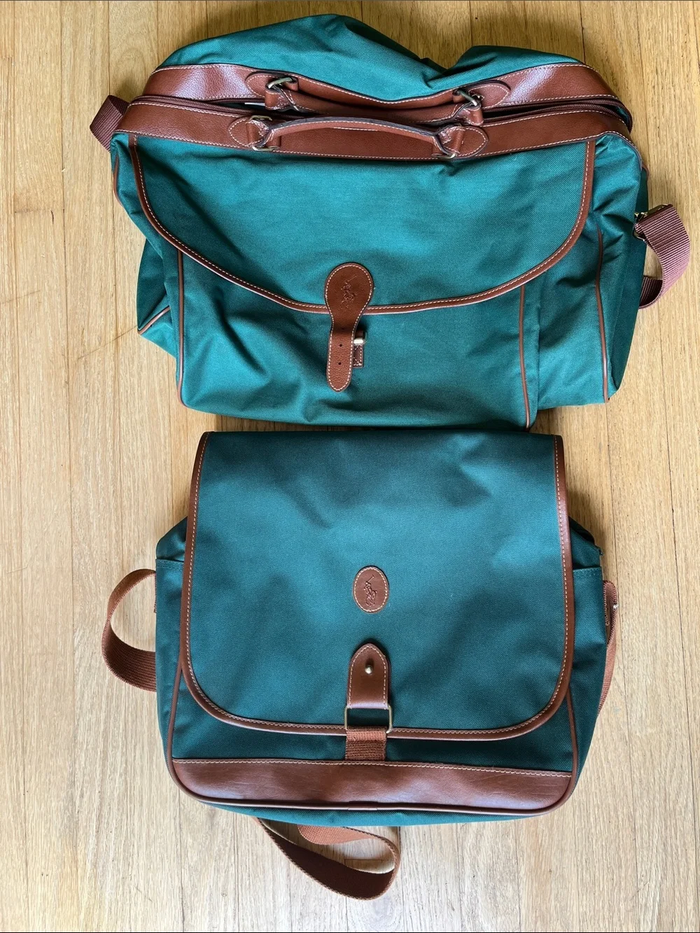 Vtg 90s Polo Ralph Lauren green Luggage Set of 2 Pieces messenger and weekender